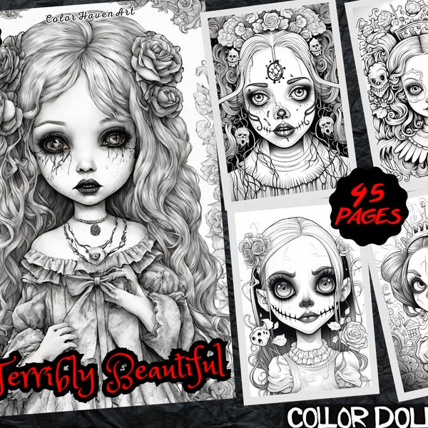 Terribly Beautiful + Scary Dolls A4 Coloring Pages with Book Cover || adult  Page || Printable Coloring Page || Horror