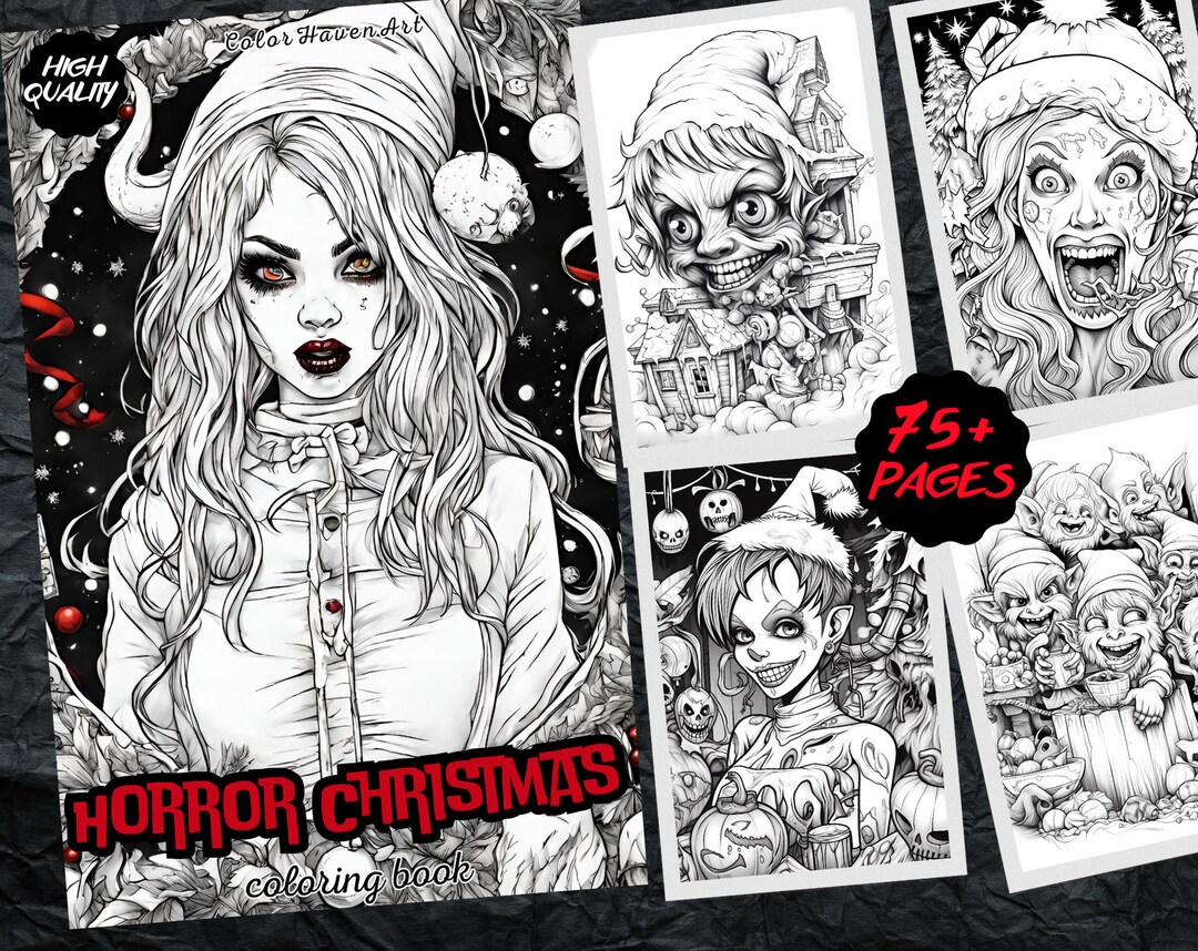 Horror Christmas Scary Fantasy Coloring Page Book, Adults Kids Instant ...