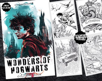 Maravillas de Hogwarts Libro para colorear de 45 páginas Diseños coloridos, Páginas para colorear imprimibles Dibujos Diseños de libros para colorear, Héroes legendarios Colo
