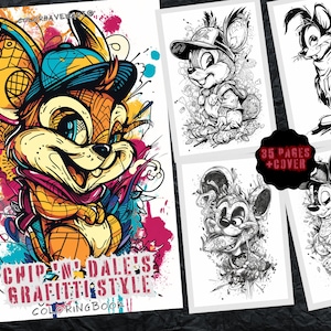 Chip 'n' Dale's Grafitti  Style A4 Coloring Page | Beautiful Graffiti Coloring Page | 35 Printable Coloring Pages | Instant Download