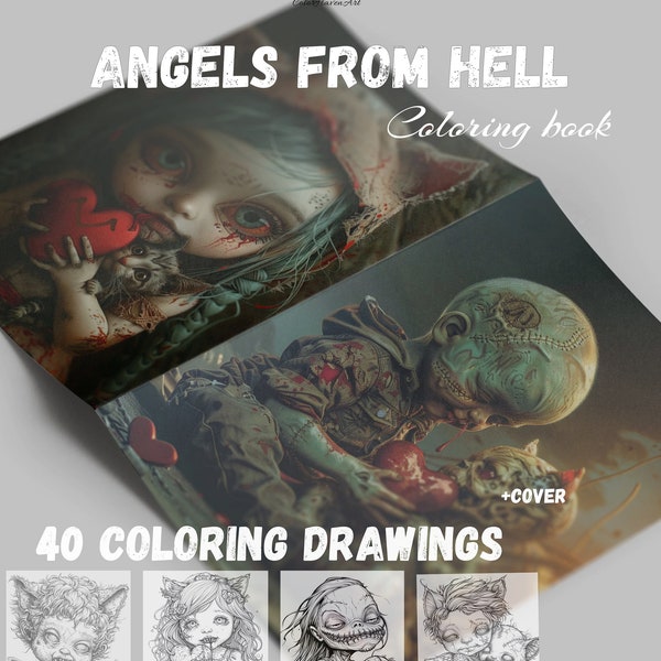 Angels from Hell Horror 40 Drawings  Coloring Book Designs, Printable Coloring Pages, Fantasy Cartoon Coloring Book for Adults and Kids