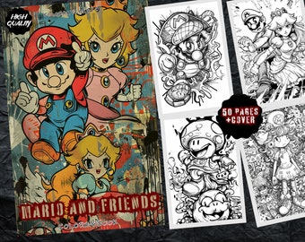 Mario and Friends 50-Pages  Coloring Book Colorful Designs, Printable Coloring Pages, Fantasy Cartoon Coloring Book for Adults and Kids