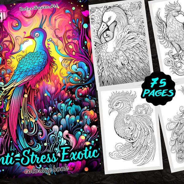 Anti-Stress Coloring Book 'Exotic Birds' A3 Coloring Pages with Coloring Pages A4 || Printable Coloring Page