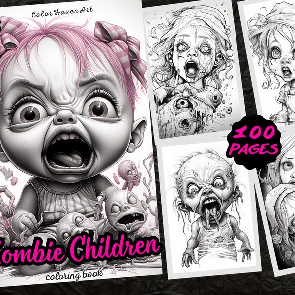 Zombie Children Horror  Coloring Book Colorful Designs, Printable Coloring Pages, Fantasy Cartoon Coloring Book for Adults and Kids Scary