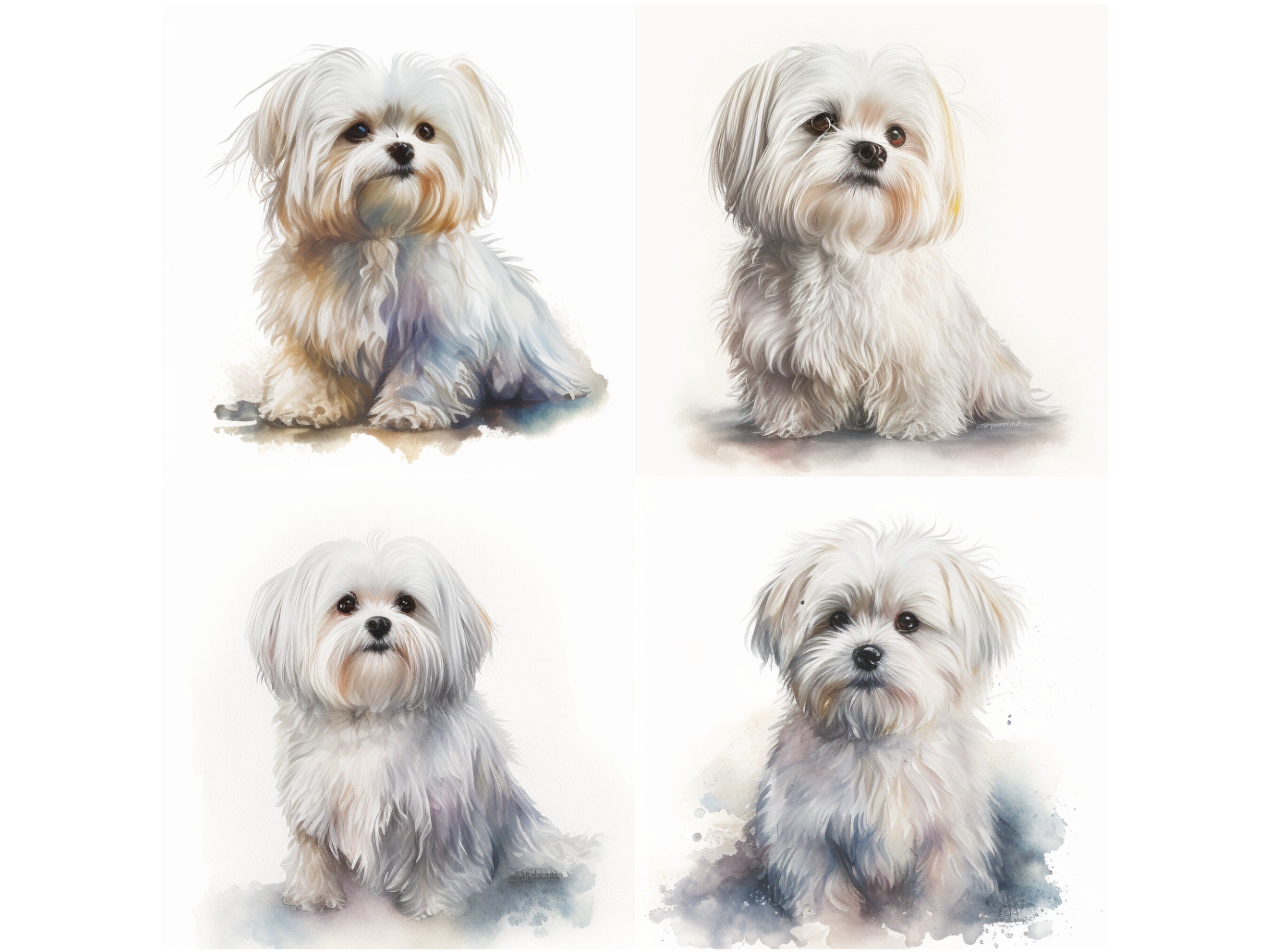 Maltese Dog Watercolor Portrait: 4 PNG Clipart Images (digital Download ...