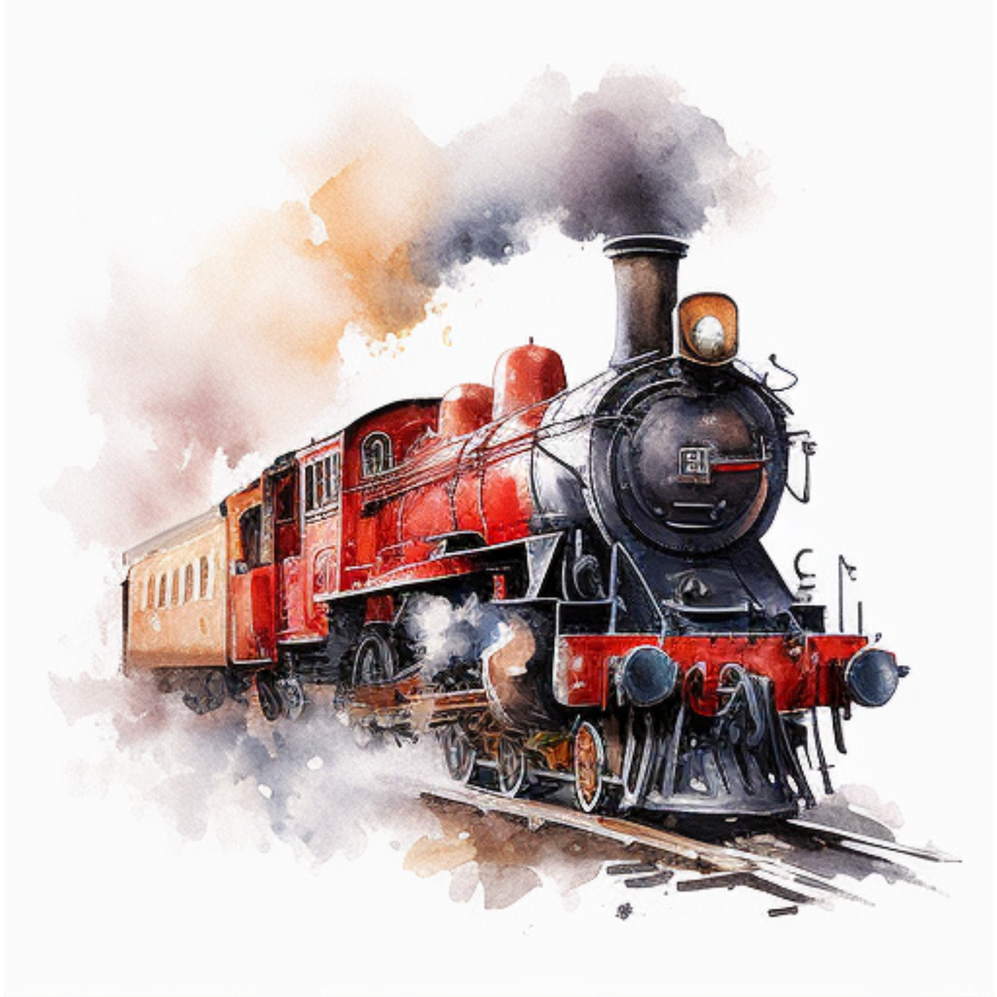 Red Steam Engine Watercolor PNG Clipart Locomotive Portrait - Etsy UK