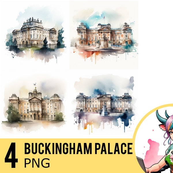 Buckingham Palace Watercolor PNG clipart, Royal Portrait PNG Watercolour, Instant Download, Commercial Use, Four Separate PNG Image, 221