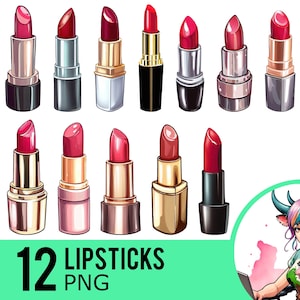 Lipstick Clipart PNG: Beauty Cosmetics Graphics (12 Transparent Images) (Digital Download)
