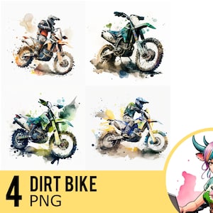 Dirt Bike Racing Watercolor PNG clipart, Racing Portrait PNG Acquerello, Download istantaneo, Uso commerciale, Quattro immagini PNG separate, 316
