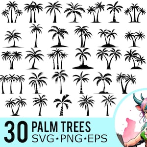 Palm Tree Silhouette: 30 Vector Cut Files (SVG, PNG, EPS)