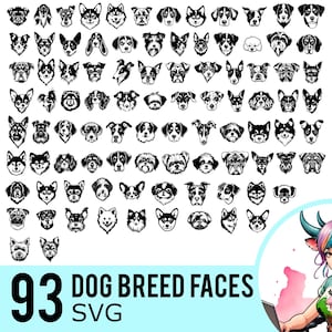 Clipart SVG de rosto de cachorro, silhueta de retrato de cachorro, modelo de rosto de cachorro espreitando, arquivos de corte vetorial, download instantâneo, 93 modelos de pacote SVG, 474