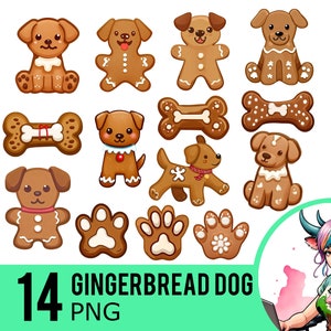 Gingerbread Dog Clipart PNG, Christmas Puppy Clip Art, Holidays Cookies, Instant Download, Commercial Use, 14 Transparent PNG Images, 503