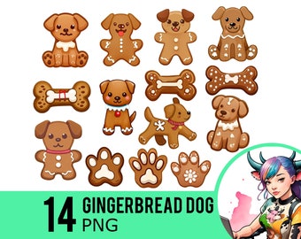 Clipart peperkoekhond: png-afbeeldingen kerstpuppy (digitale download)