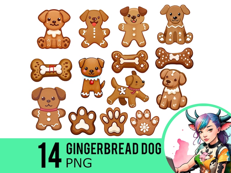 Gingerbread Dog Clipart: Christmas Puppy PNG Images (digital Download ...