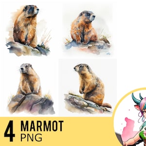 Watercolor Marmot Portrait 4 PNG Clipart: Commercial Use (Digital Download)