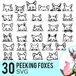 Peeking Fox SVG clipart, Foxes Silhouette, Red Fox Face Template, Forest Animal Cut Files, Téléchargement instantané, 30 modèles de bundle SVG, 582