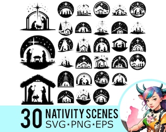 Nativity Scene Silhouette: 30 Vector Cut Files (SVG, PNG, EPS)