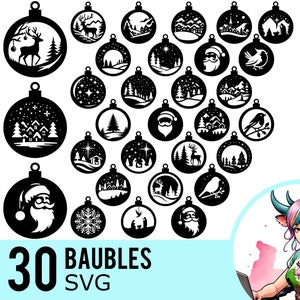 Kugel SVG Clipart, Weihnachtskugeln Silhouette, Krippe Rentier Schnee Rotkehlchen Santa Cut Files, Instant Download, 30 SVG Bundle Vorlagen