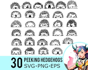 Peeking Igel SVG PNG EPS Clipart, Igel Silhouette, Igel Gesichtsvorlage, Vektorschnittdateien, Sofort-Download, 30 Bundle-Vorlagen