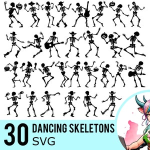 Tanzendes Skelett SVG Clipart, Halloween Skelette Silhouette, gruselige Vorlage, geschnittene Dateien, sofortiger Download, 30 SVG Bundle Vorlagen, 553