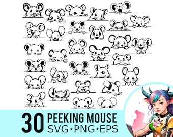 Ratón asomando SVG PNG EPS Clipart, Silueta de ratón linda, Plantilla de roedor pequeño, Archivos de corte vectorial, Descarga instantánea, 30 plantillas de paquete, 576