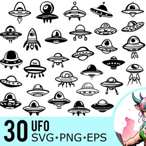 UFO SVG Clipart: Spacecraft Silhouette, Alien Vector (30 Bundle Templates) (Instant Download)