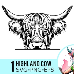 Highland Cow SVG Clipart: Peeking Scottish Cow Template (Digital Download)