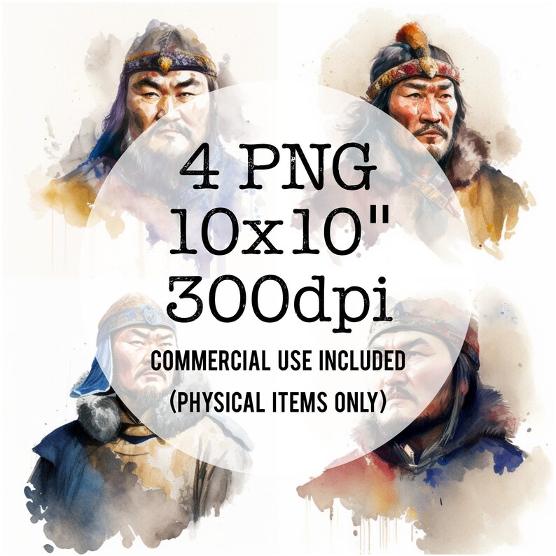 Genghis Khan Watercolor PNG Clipart Chinggis Khan Portrait - Etsy