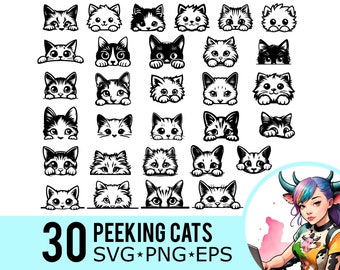 Peeking Cat Clipart: 30 Kitten Silhouette Templates (SVG PNG EPS)