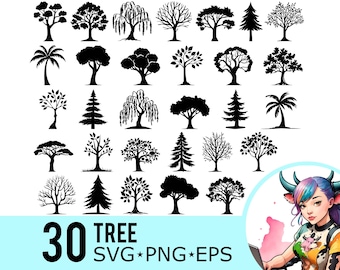 Tree Silhouette Clipart: Nature Forest SVG PNG EPS, 30 Bundle (Instant Download)