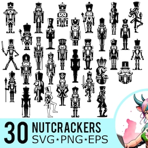 Quebra-nozes SVG PNG EPS clipart, silhueta de quebra-nozes de Natal, arquivos de corte de vetor de férias de Natal, download instantâneo, 30 modelos de pacote, 632