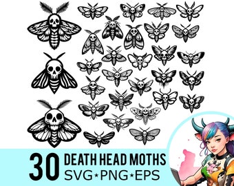 Polilla de la Muerte (SVG, PNG, EPS), silueta de polilla halcón, plantilla de polillas de calavera de la muerte, archivos de corte, descarga instantánea, 30 plantillas de paquete, 610