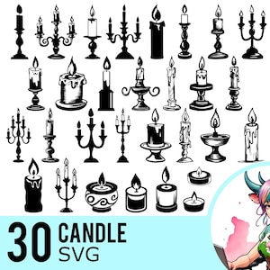 Candle Clipart SVG Bundle: Candelabra Silhouette Templates (30 Files) (Instant Download)