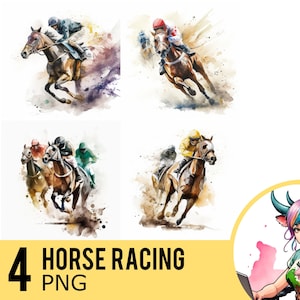 Pferderennen Aquarell PNG Clipart, Jockeys Portrait Aquarell PNG, sofortiger Download, kommerzielle Nutzung, vier separate PNG Bilder, UD298