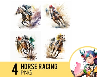 Watercolor Horse Racing Clipart: Jockey Portraits (4 PNG Digital Download)