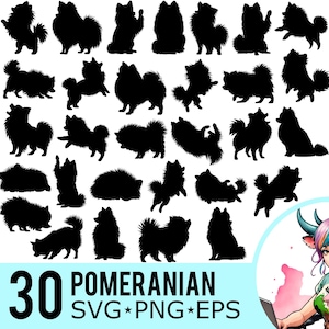 Pommern SVG PNG EPS Clipart, Hund Silhouette, Pommern SVG, Vorlage für Liebhaber, Schnittdateien, Sofort Download, 30 Bundle-Vorlagen, 405