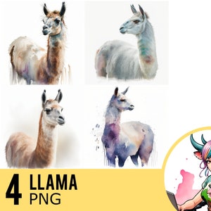 Watercolor Llama Portrait PNG Clipart: Commercial Use (Digital Download)