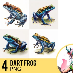 Dart Frog Watercolor PNG clipart, Frog Portrait PNG Watercolour, Instant Download, Commercial Use, Four Separate PNG Image, UD245