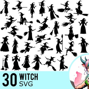 Hexe Silhouette SVG Clipart: 30 Halloween Cut Files (Instant Download)