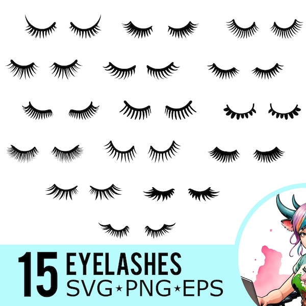 Eyelashes SVG PNG EPS Clipart, Beauty Makeup Clip Art, False Lashes Graphics, Vector Cut Files, Instant Download, 15 Bundle Templates, 506
