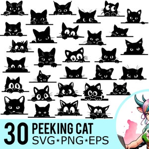 Peeking cat SVG PNG EPS Clipart, Peeking Kitten Silhouette, Peeking Cats Template, couper des fichiers, téléchargement immédiat, 30 modèles de lot, 407
