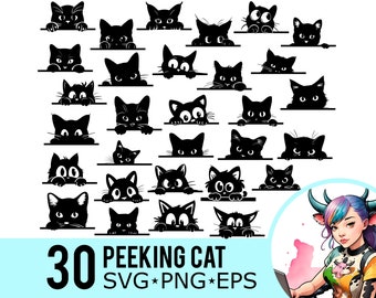 Peeking Cat SVG PNG EPS Clipart, Peeking Kitten Silhouette, Peeking Cats Template, , Cut Files, Instant Download, 30 Bundle Templates, 407