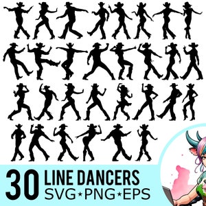 Line Dancer SVG PNG Eps Clipart, US Line Dancer Silhouette, Texas Line Dancing Vorlage, Schnittdateien, Sofortdownload, 30 Bundle-Vorlagen