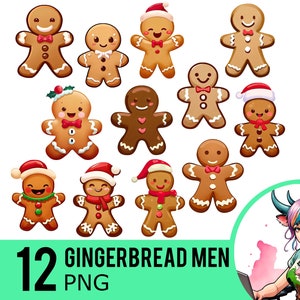 Lebkuchenmann Clipart PNG, Weihnachtsplätzchen Clip Art, Feiertage Plätzchen, sofortiger Download, kommerzielle Nutzung, 12 transparente PNG Bilder, 546