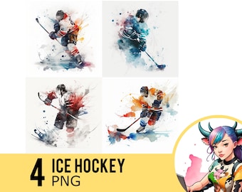Watercolor Ice Hockey Player 4 PNG Clipart (Digital Download)