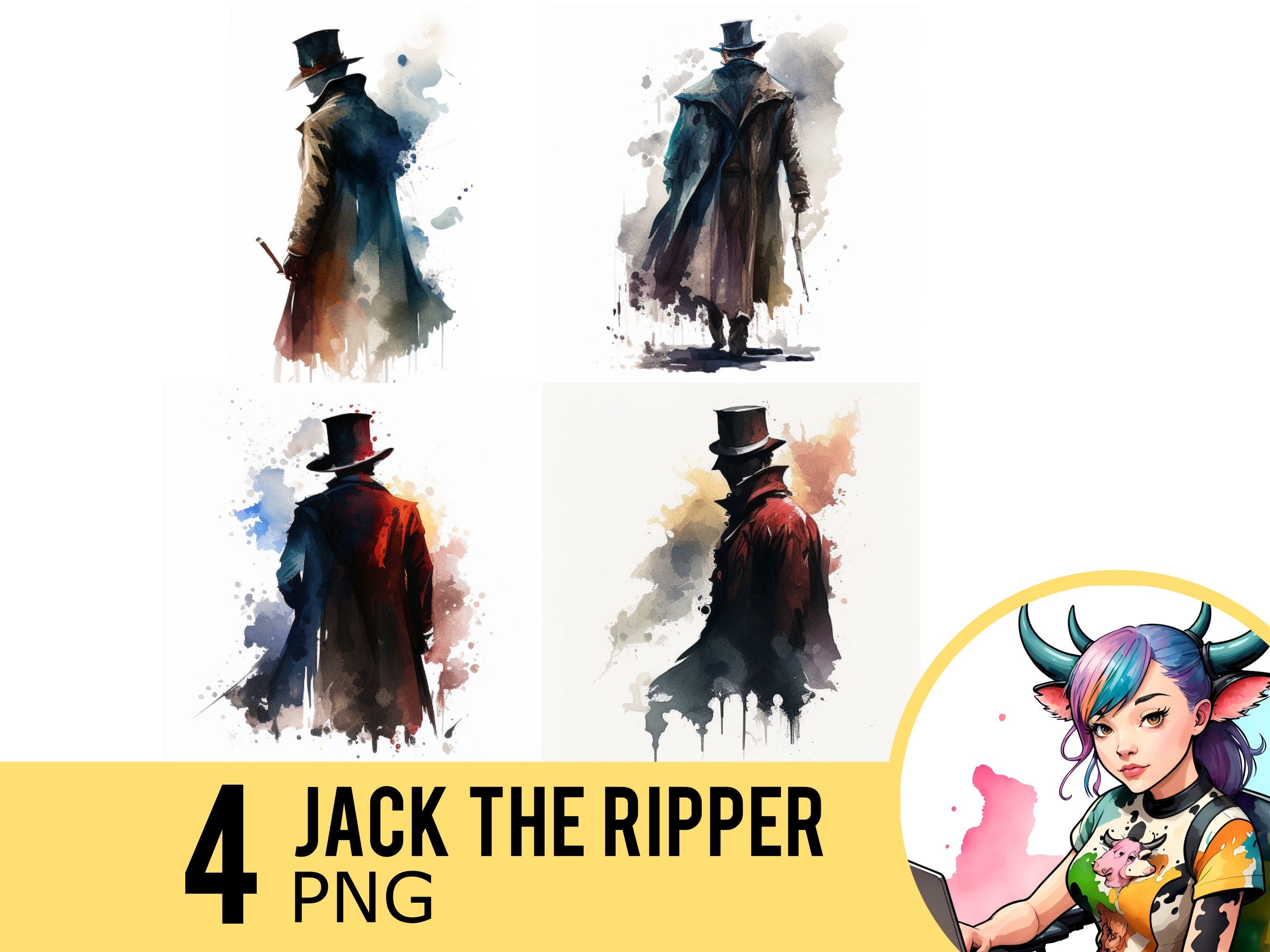 Jack the Ripper Watercolor PNG Clipart Whitechapel Portrait - Etsy