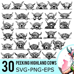 Peeking Highland Cow SVG Bundle: 30 Heifer Face Templates (Digital Download)
