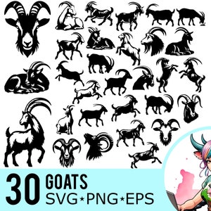 Geit SVG PNG EPS Clipart, geiten silhouet, boerderij dieren sjabloon, Steenbok Billy Nanny Vector gesneden bestanden, Instant Download, 30 bundel sjablonen