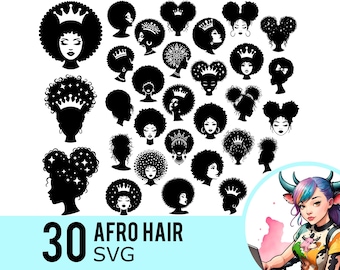Afro Woman SVG Clipart: Curly Hair Silhouette, 30 Bundle Templates (Instant Download)