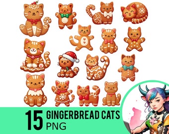 Clipart peperkoekkat: png-afbeeldingen kerstkatje (digitale download)